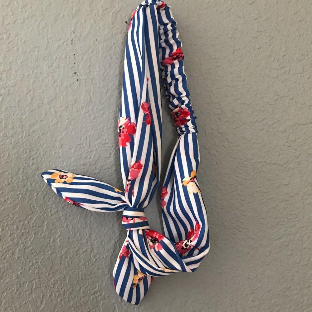 Blue + white stripped bow head band